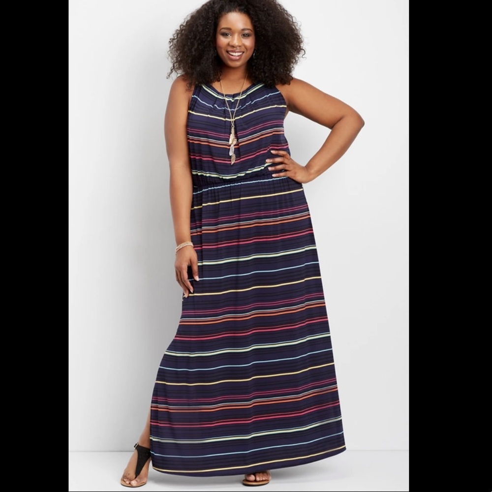 Maurices Maxi Navy Blue Striped Dress
